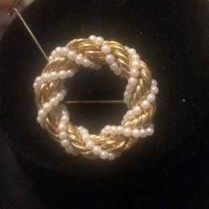 Vintage brooch wrapped and pearls